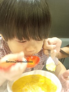 Baby B digged right into the SK Mango Pomelo Sago dessert that was supposed to be mine. :)